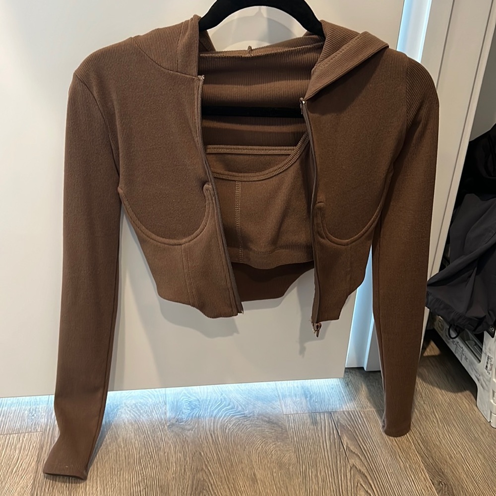 Corset style zip up hoodie + tank set